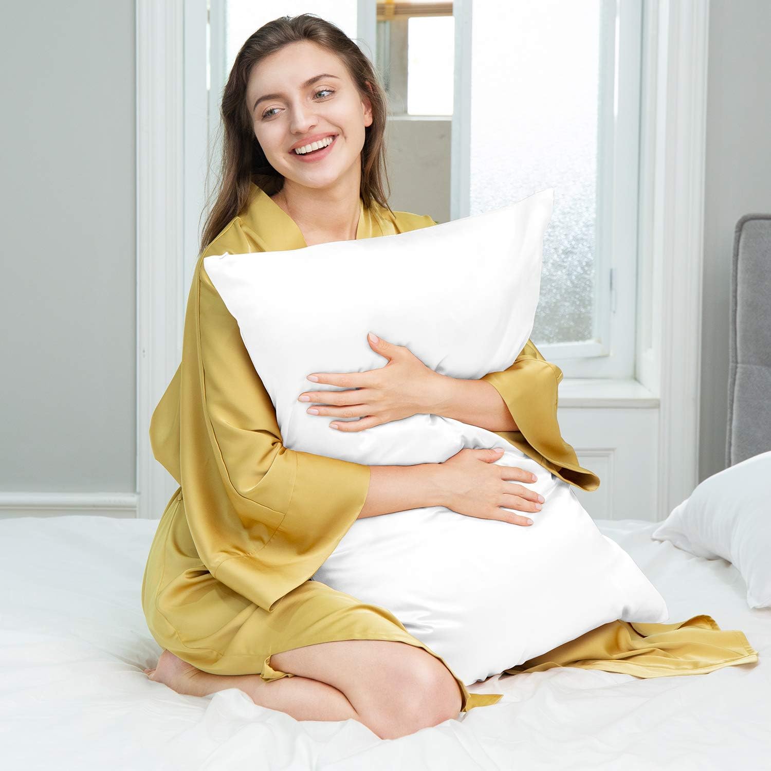 100% Mulberry Silk Pillowcase for Hair and Skin, Both Sides 19 Momme Pure Natural Silk Pillowcases Soft Breathable Queen 20''×30'', White 1 Pack: Kitchen & Dining