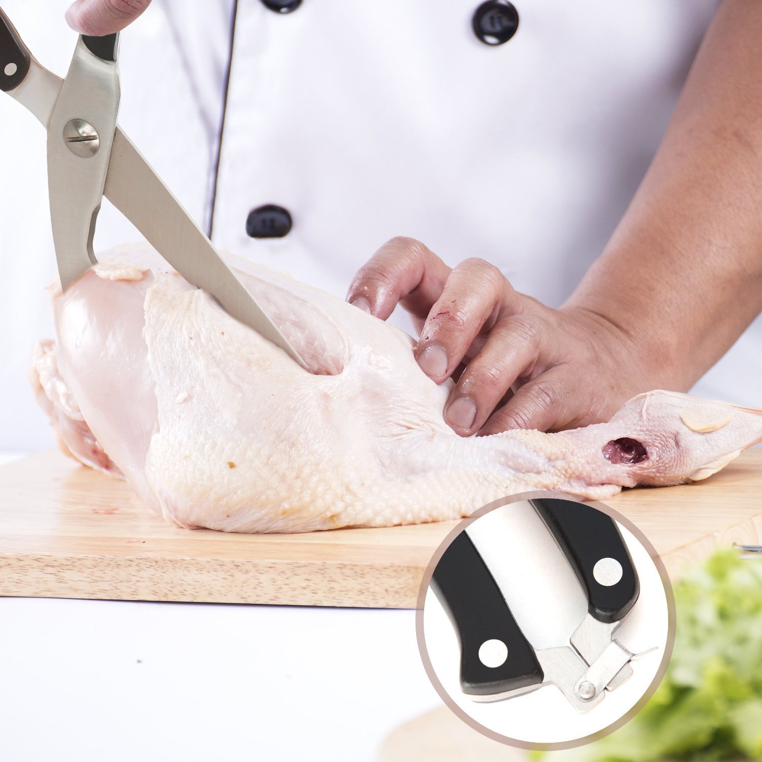 Gelindo Kitchen Scissors - Heavy Duty Stainless Steel- Spring Loaded Shears - Sharp Blade- Safety Clip- Rust Free- Comfortable Handle- Great for Poultry, Fish, Chicken, Beef, BBQ, Herbs & Plastic