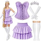 JaGely 5 Pcs Princess Fairy Costume for Women Corset Tops Skirt Headband Gloves Socks Adult Dress Carnival Role Play Party