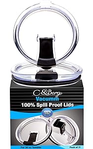 2 Yeti Lids 30 oz SPILL PROOF - NO LEAK & Splash resistant Vacuum Replacement Black Locking Closure 2 Lid For Tumbler, Fits Ozark Lids Open/Close 3.5 INCH DIAMETER by C&Berg MODEL 2019