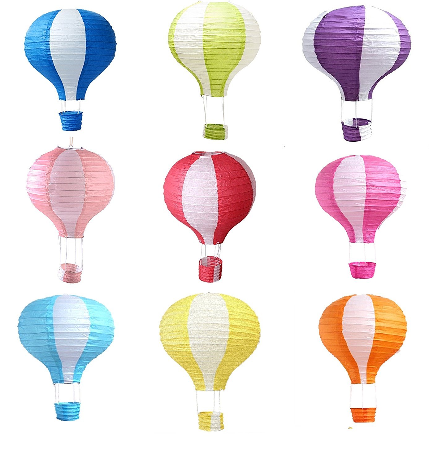 9 pcs Hot Air Balloon Decorations 12" (30cm) Stripy Hot Air Balloon Decor Hanging Party Lanterns Paper Nursery Lampshade Baby Class Room School Home Decorations