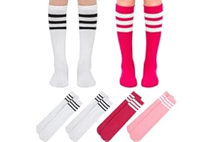 BONANGEL Kids Toddler Soccer Socks Boys Girls Cotton Knee High Striped Tube Socks Athletic Long Socks for Boys Girls 4 Pairs