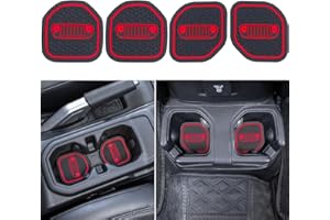 PIMCAR Compatible with 2018-2023 2024 Wrangler JL/JLU and 2020-2023 2024 Gladiator JT Cup Holder Inserts Coaster Interior Accessories Cup Mat Pad - Red (4Pcs Kit) (for deep Rear Cup Holders)