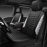 CAR PASS Bling Diamond Leather Car Seat Covers for 2 Front Interior Sets, Waterproof Shining Glitter Sparkly Crystal Universal Armrest Fit Automotive Truck SUV Cute Women Girl, Black Silver Rhinestone