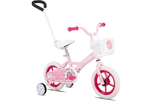 KEANO Voyager 10 12 Inch Kids Bike for Boys and Girls Ages 1-4 Years, Toddler Bike with Training Wheels & Basket, Detachable Parent Push Handle, Children Bicycle