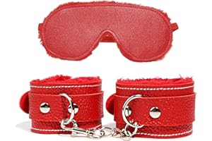 2-Piece Adjustable Plush PU Blindfold and Handcuff Set