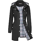 Bloggerlove Rain Jacket Women Lightweight Raincoats Outdoor Waterproof Windbreaker Hooded Plaid Lined Trench Coat S-XXL