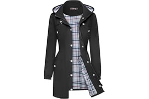 Bloggerlove Rain Jacket Women Lightweight Raincoats Outdoor Waterproof Windbreaker Hooded Plaid Lined Trench Coat S-XXL