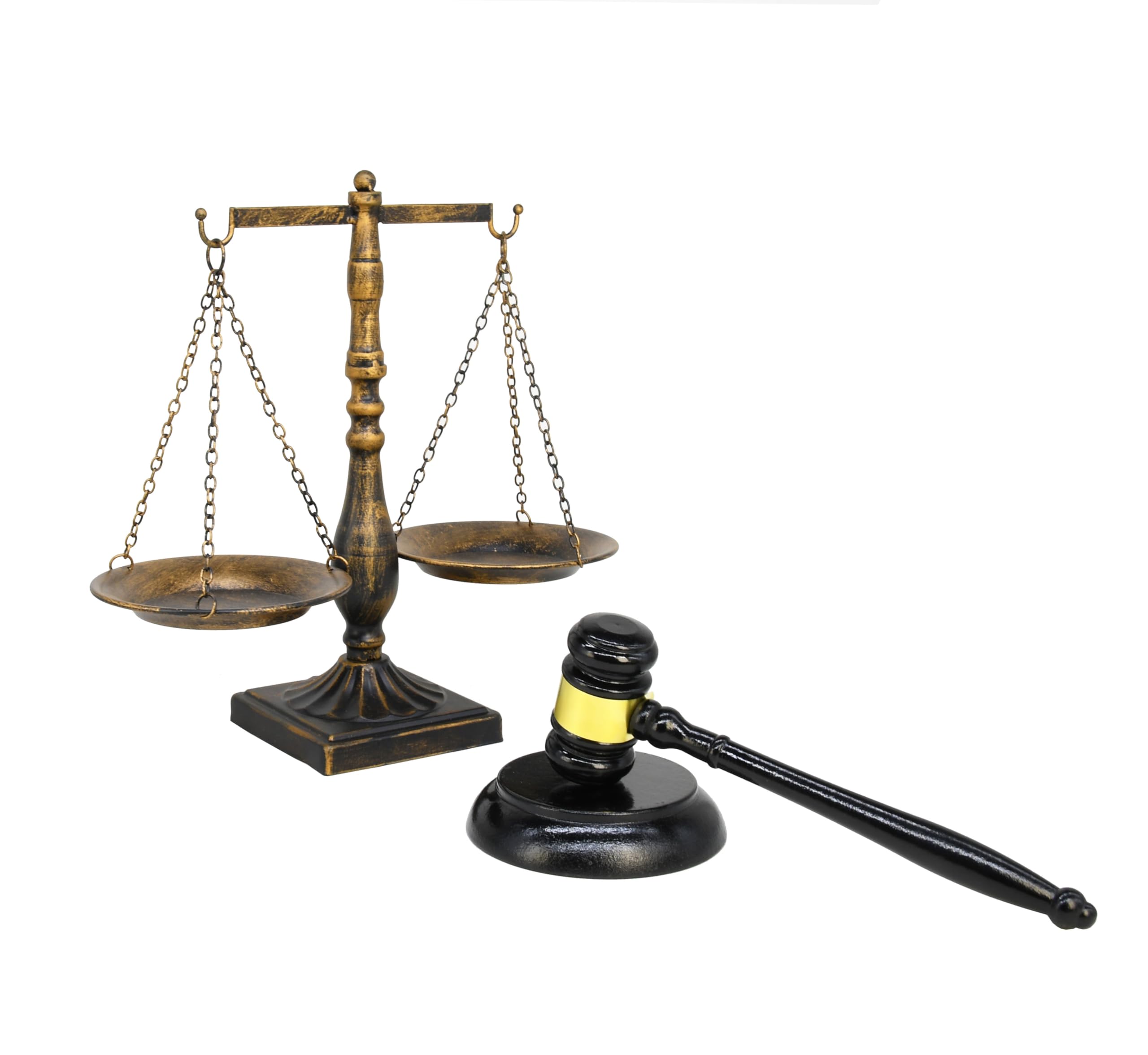 Owlgift Antique Metal Justice Represent Libra Jewelry Tower/w Wooden Gavel and Block Set, Lawyer Scale of Justice, Judge Sound Block Set, Auction Sale – Bronze, 7.7“ W x 12.1“ H