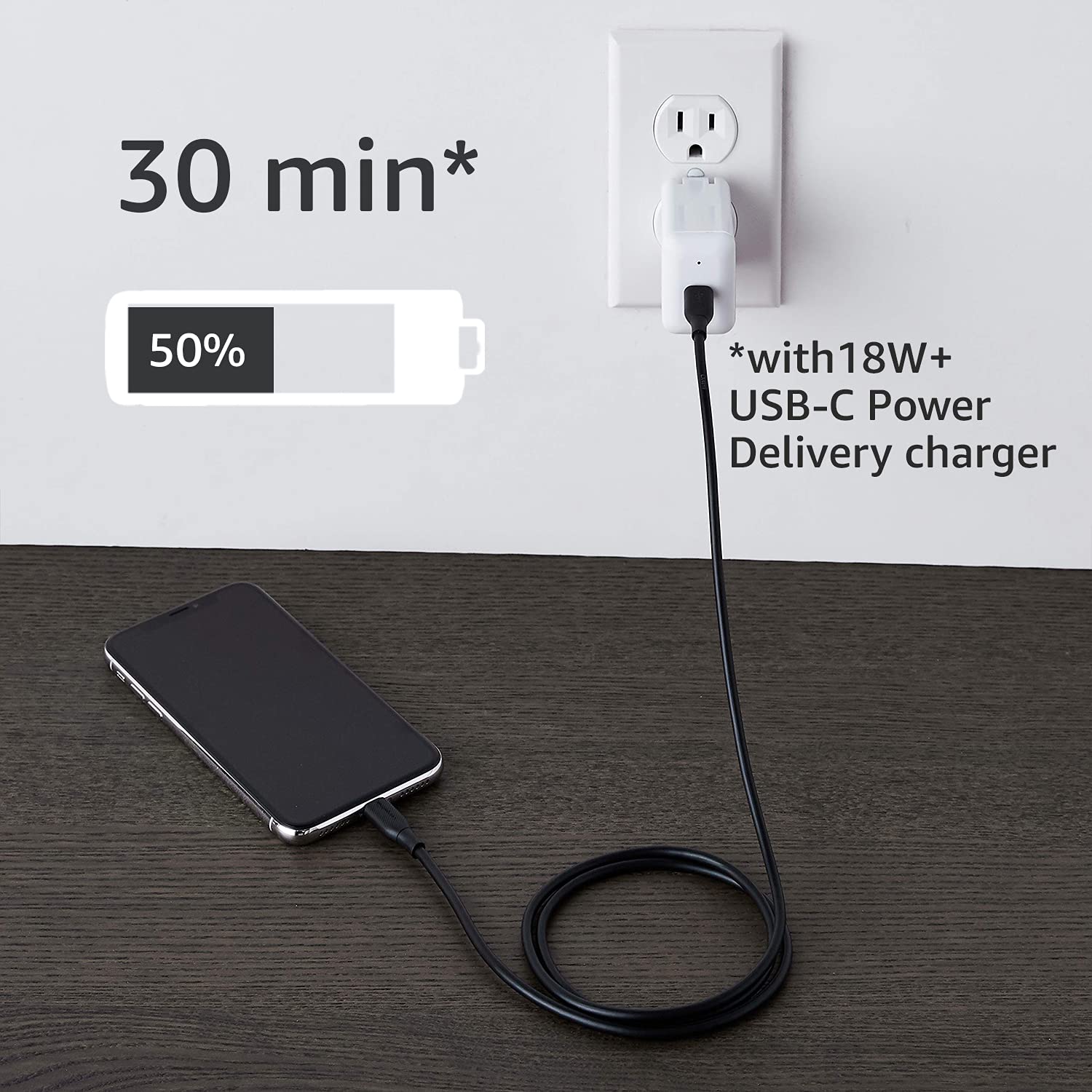 Amazon Basics USB-2.0 Type C to Lightning Cable (MFi Certified), 3 Feet, Black