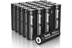 BONAI Rechargeable AA Batteries High-Capacity 2800mAh, Recharge up to 1200x Times, NiMH Battery Low Self Discharge Pre-Charge Double AA Battery 24 Count