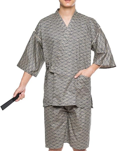 Amazon Co Jp Luckya 温泉浴衣 寝巻き浴衣 メンズ 簡単着付け おしゃれ 甚平メンズ和風ドレッシングショートドレス着物パジャマスーツサイズxl A01 ホーム キッチン