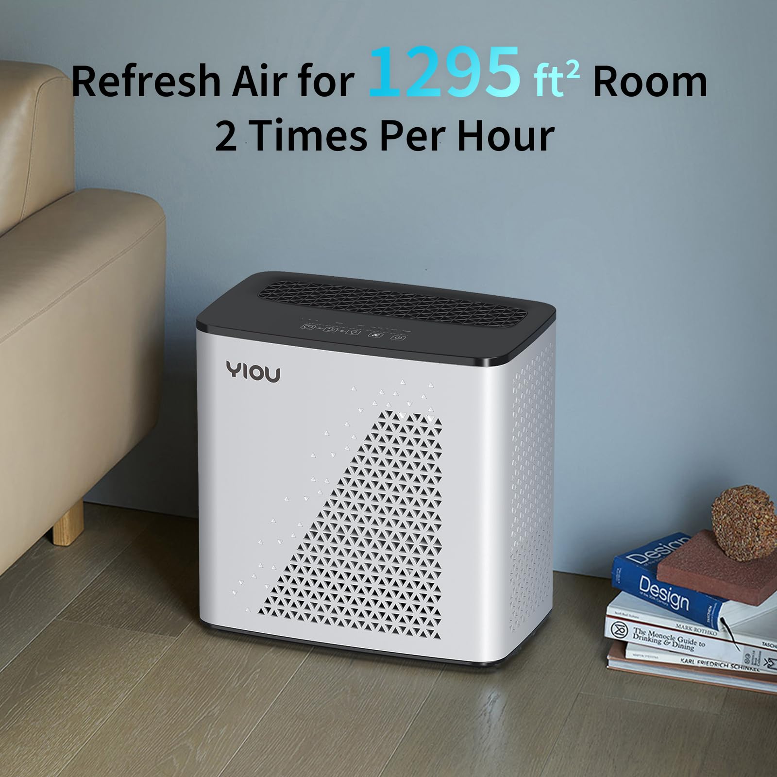 YIOU Air Purifier for Bedroom Home, Large Room Up to 1295 Ft², H13 True HEPA Filter for Pets Hair, Wildfires, Smoke, Dander, Pollen, Quiet 20dB Air Cleaner for Office Living Room Kitchen Dorm, White