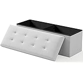 OS MOTOR Folding Storage Ottoman Bench, Multi-Functional Ottoman Foot Rest, End of Bed Bench, Storage Chest for Living Room, Bedroom, Hallway, Entryway, Holds Up to 600 lbs (Light Gray, 43 Inches)