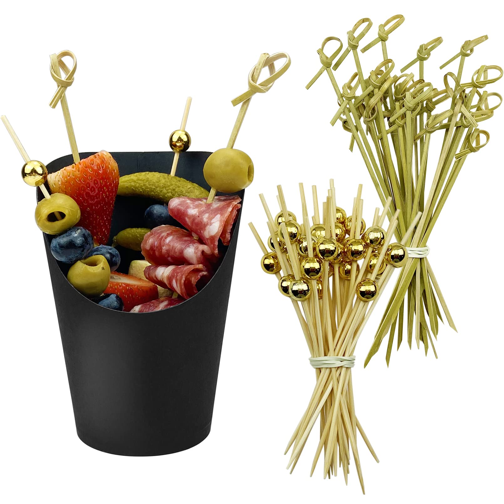 Photo 1 of [100 Cups + 200 Picks] CAMKYDE 100 Pcs Charcuterie Cups with 200 Pcs Cocktail Picks (14oz, Black)