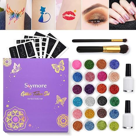 Skymore Tattoo-Kit Verkauft von Wispury, Temporäre Glitzer Tattoo Make Up Körper Glitzer Körper Kunst für Kinder Teenager Erw