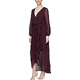 S.L. Fashions Women's Short Sleeve Chiffon V-Neck Wrap Dress with Cascade Ruffle