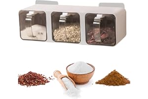 Seasoning Box, 3 Grids Clear Seasoning Containers, Adhesive Spice Rack Wall Mount with Handle, Stackable Spice Containers, Mu
