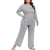 FOREYOND Plus Size Pajama Sets For Women 2 Piece Long Sleeve Crew Neck Lounge Sets Rayon Soft Sleepwear Grey 4XL