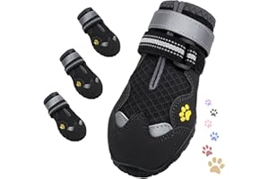FISHOAKY Dog Shoes for Large Medium Small Dog, Mesh Breathable Dog Shoes for Hot Pavement, Anti-Slip Dogs Boots Paw Protectors with Reflective for Outdoor Walking Indoor Hardfloors (Size 2)