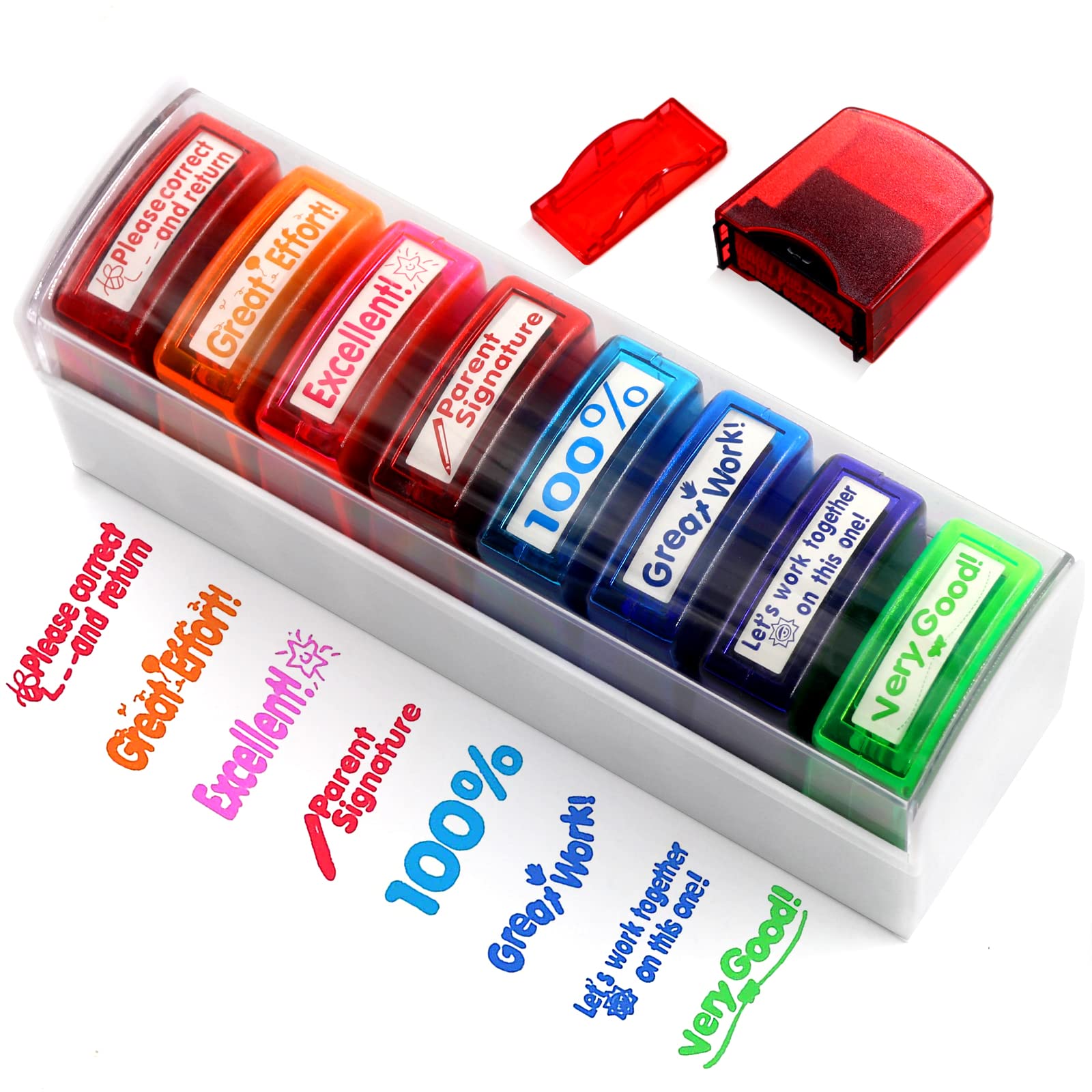 Newthinking Teacher Stamps 8 Pack, Colourful Self Inking Teacher Stamp for Marking, School Reward Stamps Teacher Supplies Gifts