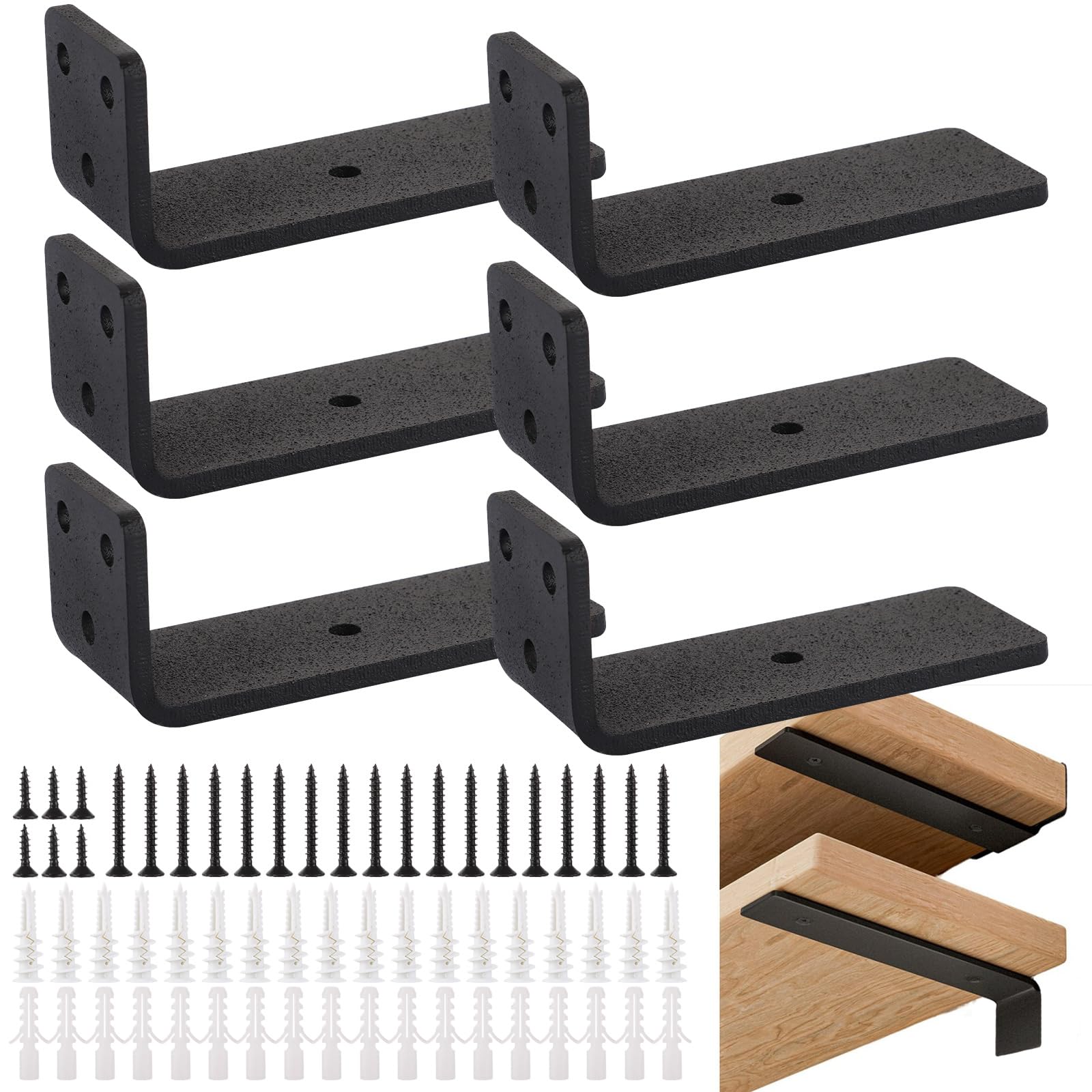 MUXHEL 6PCS Floating Shelf Bracket 4 Inch/10cm Hidden Shelf Brackets Metal Scaffold Board Shelf Brackets Heavy Duty Wall Brackets for Shelves Support up to 80KG