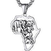 GOLDCHIC JEWELRY Africa Map Necklace for Men, Stainless Steel African Tribal/Egyptian Eye of Horus/I LOVE AFRICA/Elephant Map Hiphop Jewelry Unisex with 22'+2'Adjustable Chain