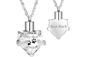 Crystal Cremation Jewelry Paw Print Heart Urn Necklace for Pet Ashes Stainless Steel Birthstone Memorial Keepsake Ash Holder 