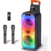 Karaoke Machine for Adults, Portable PA System Karaoke Machine Party Speaker with 2 Microphones, Supporting TF/USB/AUX, TWS & LED Mode (Gray)