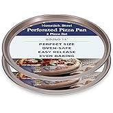 Ultra Cuisine Large Round Carbon Steel Perforated Pizza Pan with Holes, Nonstick, 13in, Champagne