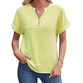 Quatrefox Womens Summer Tops Trendy V Neck Blouse Short Sleeve Shirts Textured Beach Vacation Clothes 2025