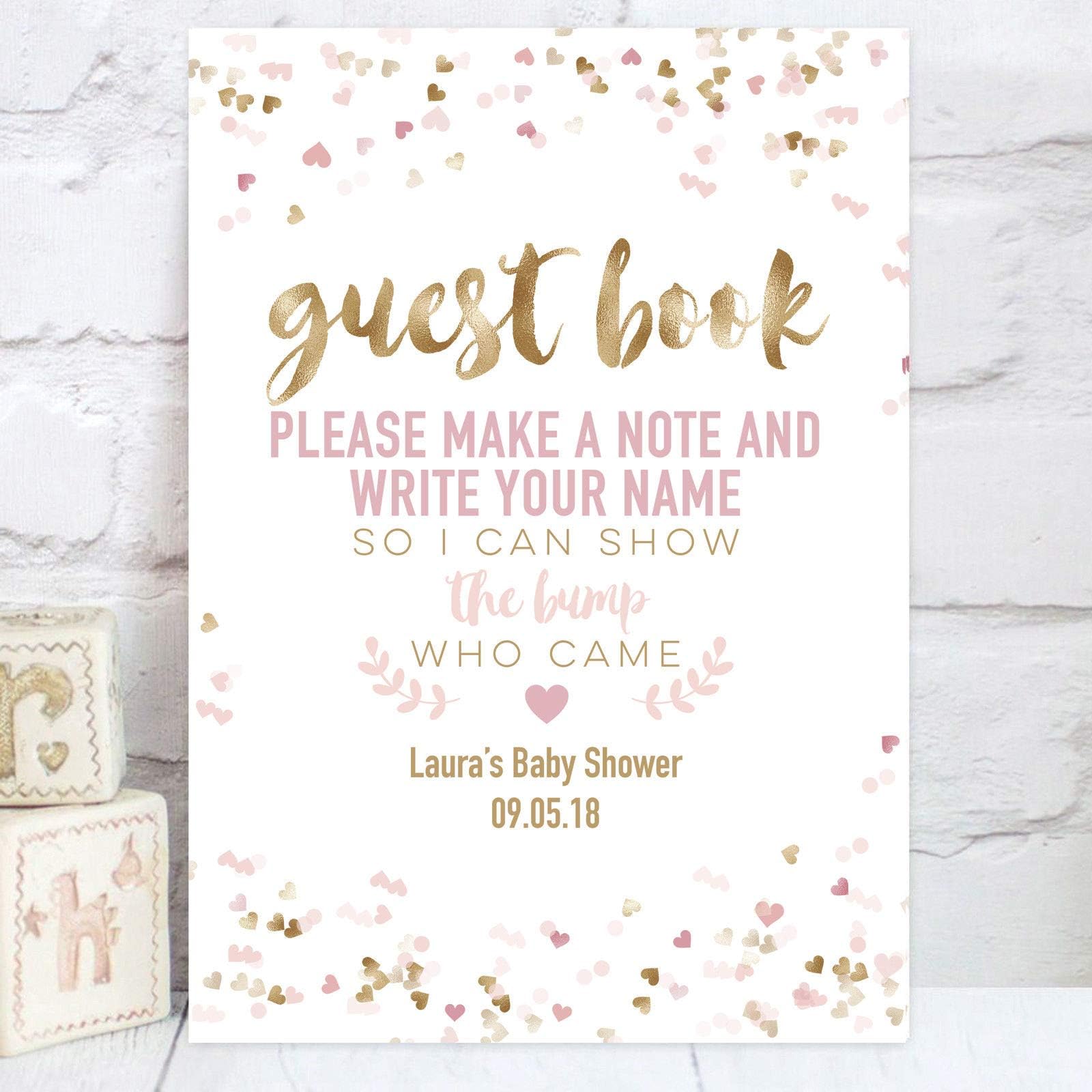 Gold Effect and Blue or Pink Personalised Baby Shower Table Sign To Place Next To Guest Book (BS18)