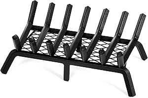 INNO STAGE Fireplace Grates with Ember Retainer- 21 Inch Fireplace Log Grate Heavy Duty Solid Steel 7-Bars, Fire Grate, Inside Wrought Cast Iron Wood Stove Pit for Indoor Outdoor Chimney Hearth