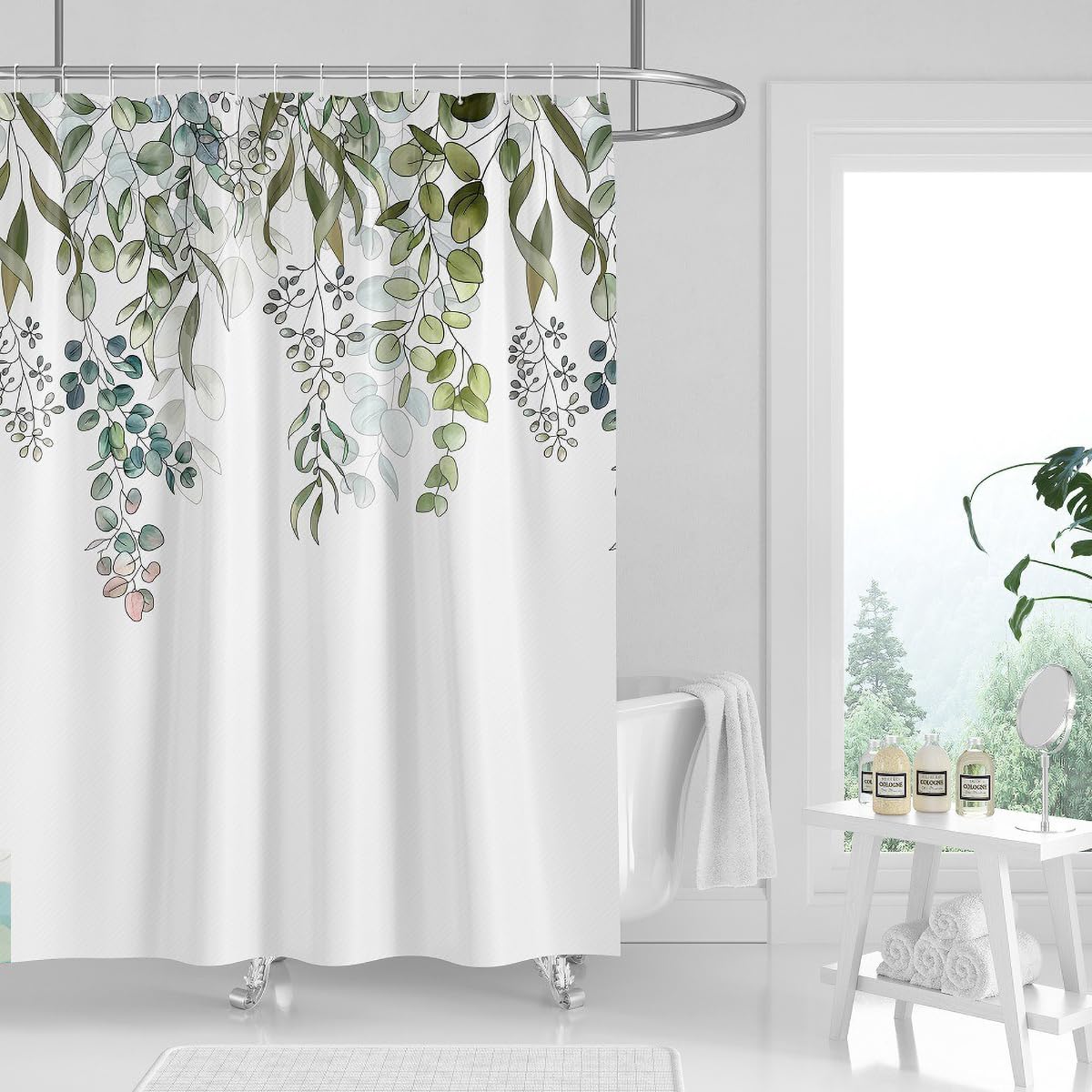 Tennove Shower Curtain Mould Resistant 240x200cm Drop Plant Leaves Bathroom Curtain Waterproof Polyester Fabric Wet Room Bathtub Shower Curtain,Weighted Hem — image 1
