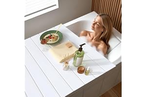 HIYOUGO Bathtub Tray, Foldable Anti-dust Bathtub Cover Bath Insulation Cover, PVC Shutter Bath Lid Fit Most Tubs, Can Store Wine Glass, Books, Tablets, Cellphones