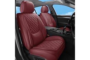 Sxikin Car Seat Covers Full Set Burgundy, Luxury Faux Leather Waterproof Women Non-Slip Seat Protector Universal Fit for Most Cars SUVs Trucks Pick-ups Car Accessories Interior (Wine Red-Full Set)