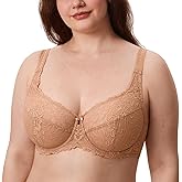 DELIMIRA Women's Plus Size Minimizer Bras Full Coverage Lace Unlined Underwire Bra B-K Cups