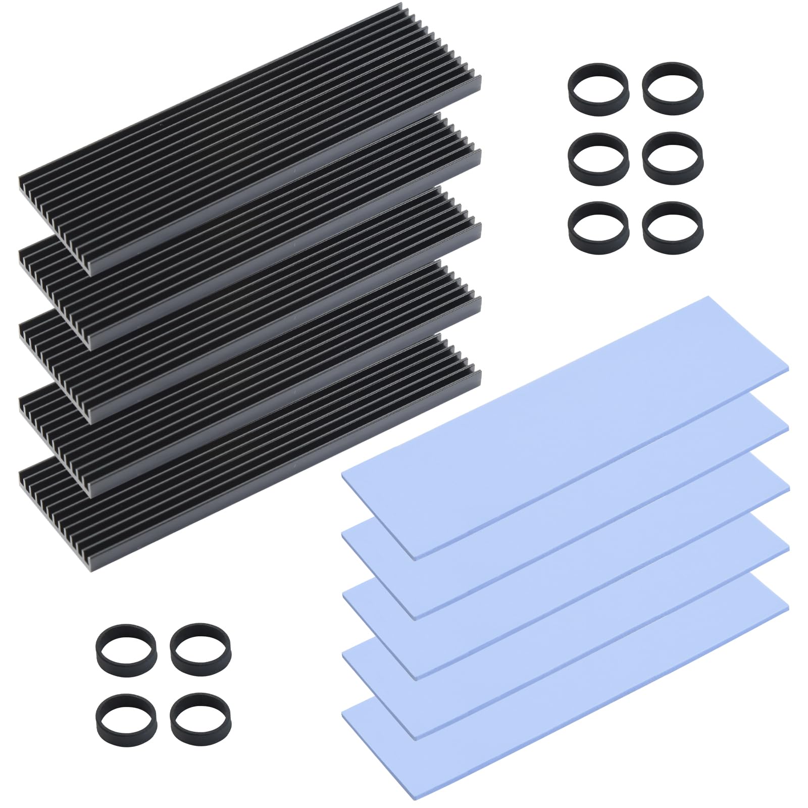 ELUTENG M2 SSD Kühlkörper 5 Stück Kühler Set Heatsink mit Silikon Wärmeleitpad, 2280 NVME NGFF Aluminium m2 heatsink Passend für PC/PS5/PS5 Slim Installation, 73 x 33mm x 3mm, Schwarz