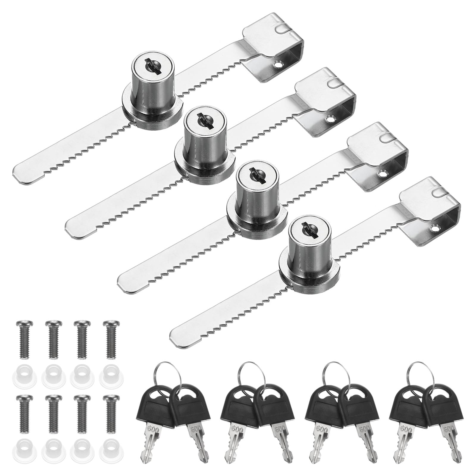 PATIKIL Sliding Glass Door Lock, 4 Pcs Keyed Alike Showcase Lock No Drill Glass Door Lock for 5-8mm Glass Door, Silver Tone