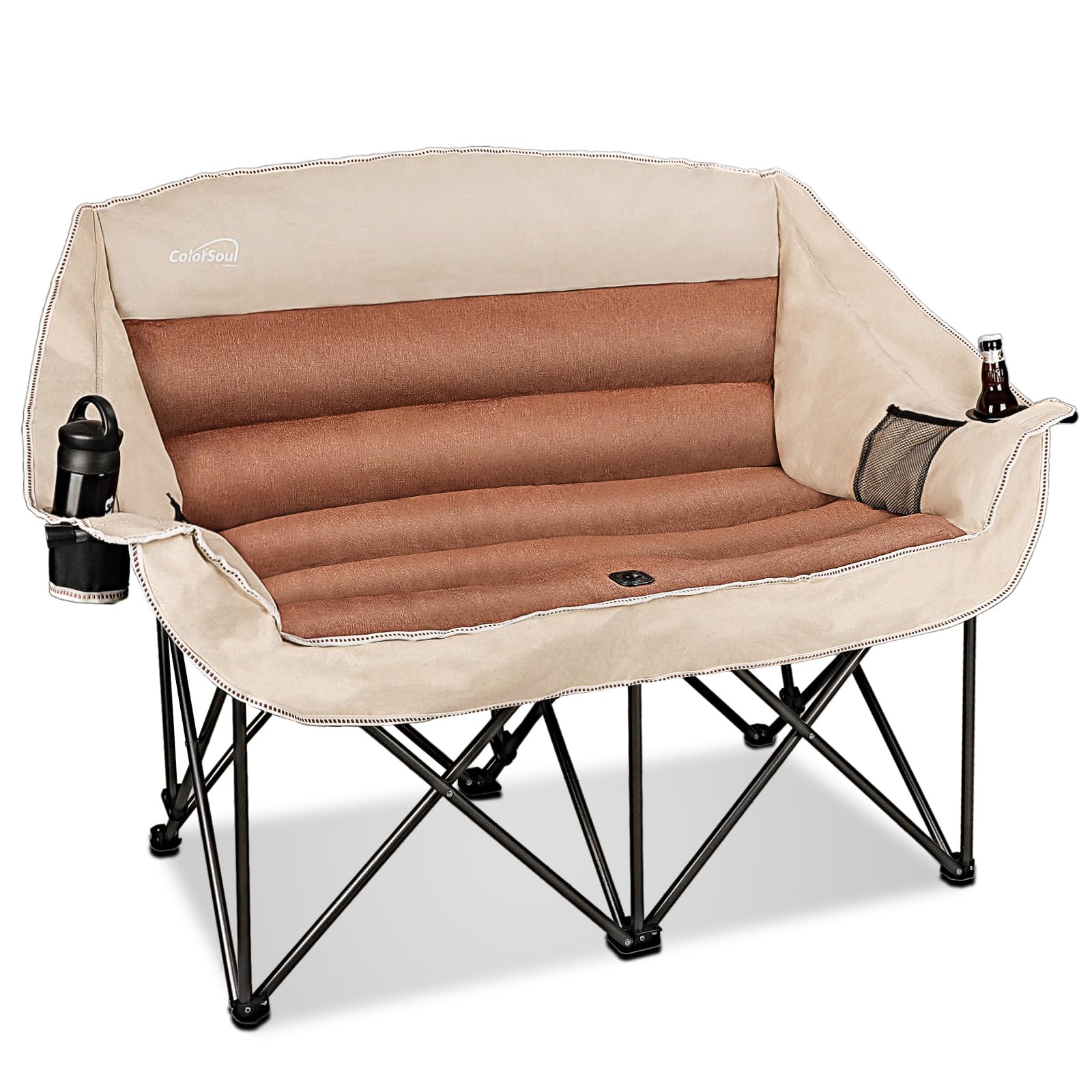 Photo 1 of 2 Person Fully Padded Camping Chair Oversized Loveseat Camping Chair Double Camping Chairs for Adults Heavy Duty Outdoor Camping Couch, Padded Seats & Armrests, 600Lbs, Moca