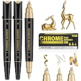 Diyeever 3 Pack Dual Tip Liquid Gold Chrome Markers, Permanent Shiny Gold Marker Pen for Most Surfaces, Golden Metallic High-gloss for Model Repairing, Painting, Marking or DIY Art Project