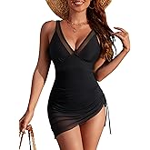 Blooming Jelly Women's One Piece Swimsuit Tummy Control Swim Dress Modest Bathing Suit Mesh Sarong Wraps Swim Suits