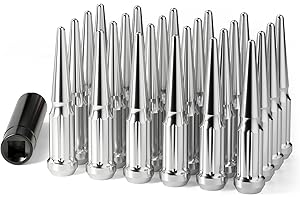 HOWBOW M14x1.5 Spike Lug Nuts 24 Pcs, Chrome Spiked Lug Nut with Spline Key for Chevy Silverado 1500 GMC Sierra Yukon Tahoe Ford F150, 14mm x1.5 Acorn Solid Metal Truck Lug Nut Wheel Accessories