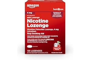 Amazon Basic Care Mini Nicotine Lozenge 4 mg, Cherry Ice Flavor, Stop Smoking Aid, 135 Count