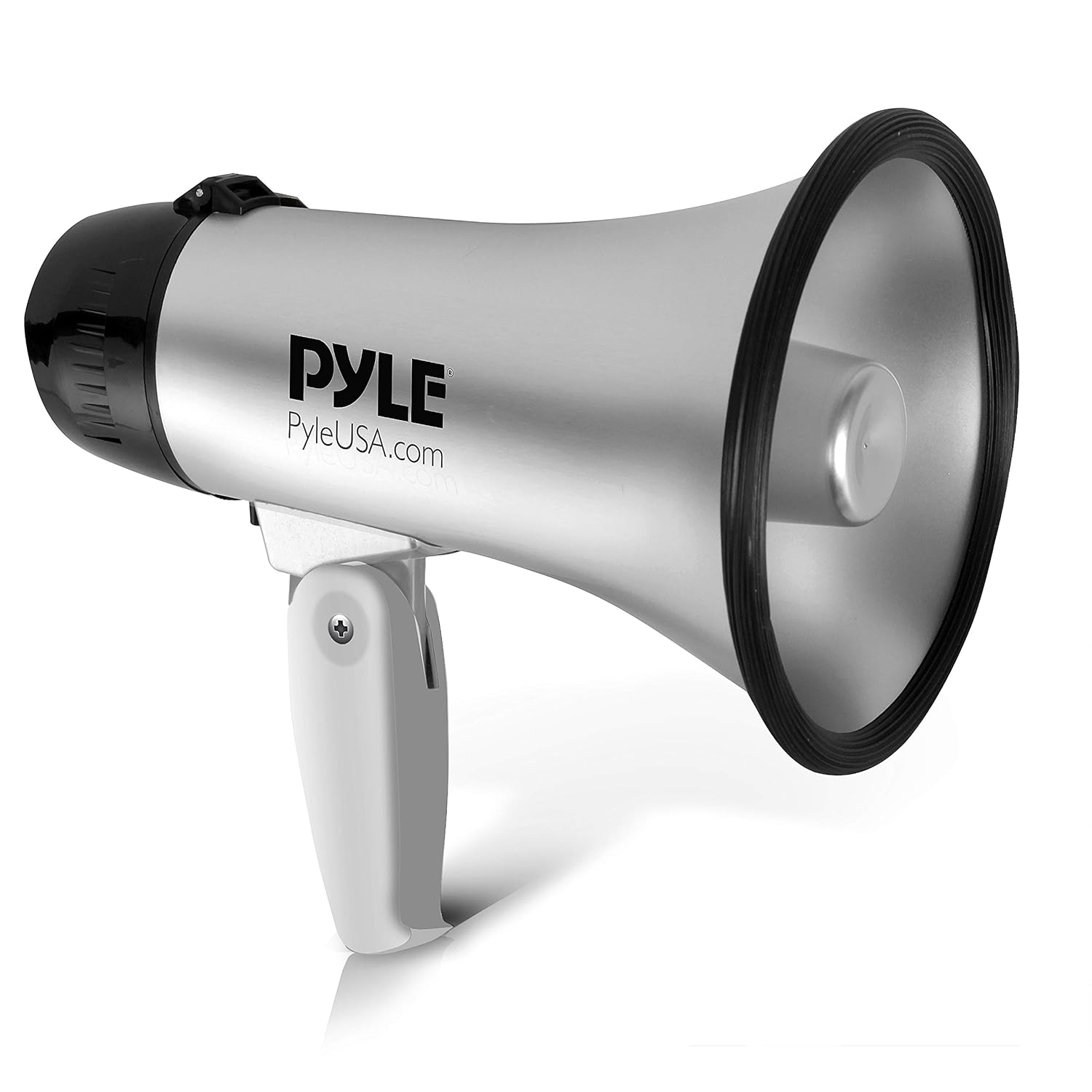 Portable Megaphone Speaker Siren Bullhorn - Compact and Battery Operated with 20 Watt Power, Microphone, 2 Modes, PA Sound and Foldable Handle for Cheerleading and Police Use - Pyle PMP23SL (Silver)