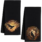 AQYIP Gothic Black Raven Kitchen Towels Set of 2, Dark Academia Medieval Dish Tea Towels for Kitchen, Goth Cottagecore Black Crow Hand Towels for Bathroom, Gothic Gifts for Women, 16x24 Inch