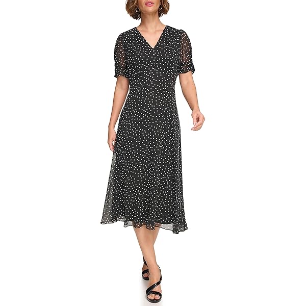 DKNY Womens Plus Floral Knee Fit & Flare Dress Black 22W at Amazon Women's  Clothing store