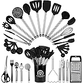 33 Pack Non-Stick black silicone cooking utensils set, Heat Resistant & Dishwasher Safe with Stainless Steel Handles for Non-Scratch Cooking and Baking,Outdoor Cooking, and Small Apartments
