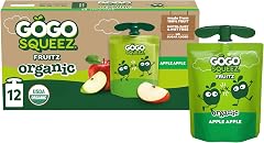 GoGo squeeZ No Sugar Added Organic Applesauce, Apple Apple, 12 Count | Kids On The Go Fruit Snack with Applesauce & Puree; 3.