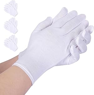 AovYoo 3 Paar Baumwollhandschuhe Weiße Feuchtigkeitsspendende Handschuhe, Dünne Neurodermitis Arbeitshandschuhe, Elastische Stoffhandschuhe für Trockene Hände
